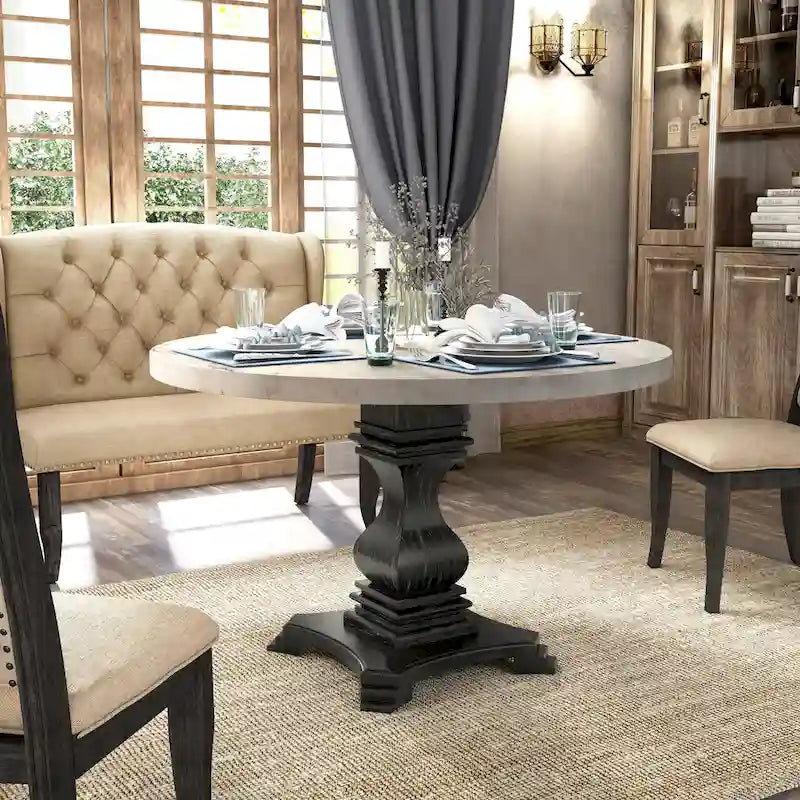 Furniture of America Brec Rustic White 48-inch Pedestal Dining Table