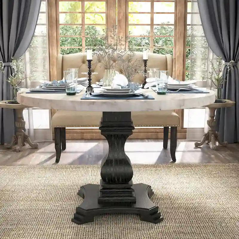 Furniture of America Brec Rustic White 48-inch Pedestal Dining Table