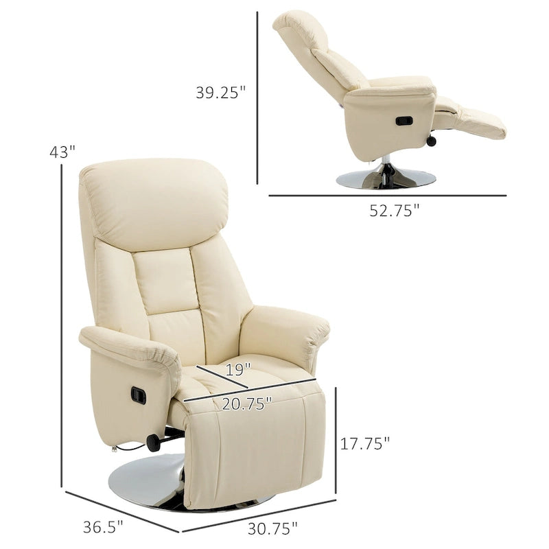 HOMCOM Manual Recliner Chair for Adults, Adjustable Swivel Recliner with Footrest, Padded Arms