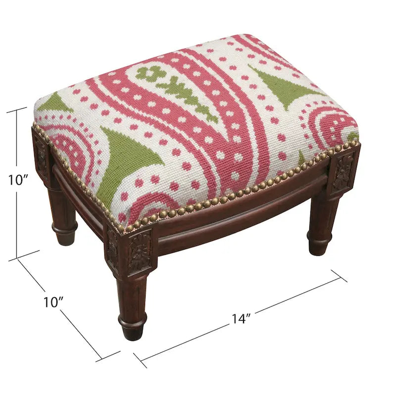 Repose-pieds en tapisserie à motif cachemire rose et vert