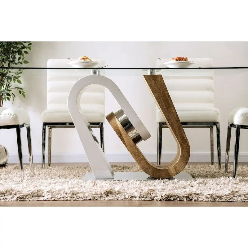 Furniture of America Fen Contemporary White 64-inch Glass Top Dining Table