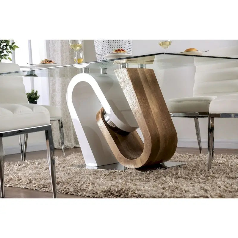 Furniture of America Fen Contemporary White 64-inch Glass Top Dining Table