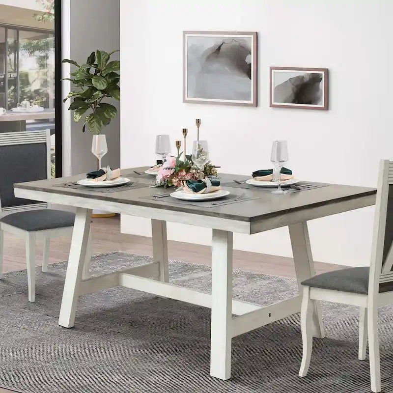 64.5 Rectangular Distressed Off White and Rubberwood Dining Table - 29.25 H x 64.57 W x 35.43 D