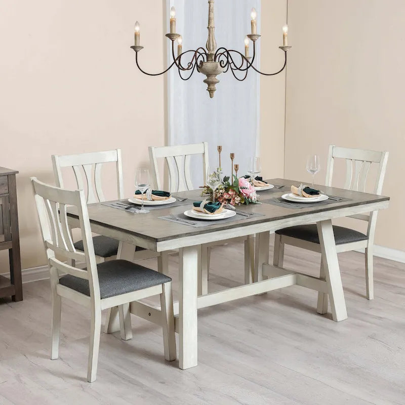 64.5 Rectangular Distressed Off White and Rubberwood Dining Table - 29.25 H x 64.57 W x 35.43 D
