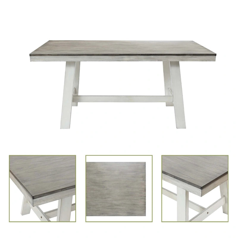 64.5 Rectangular Distressed Off White and Rubberwood Dining Table - 29.25 H x 64.57 W x 35.43 D