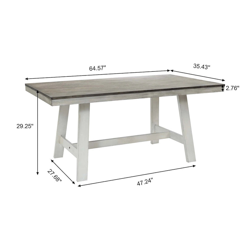 64.5 Rectangular Distressed Off White and Rubberwood Dining Table - 29.25 H x 64.57 W x 35.43 D