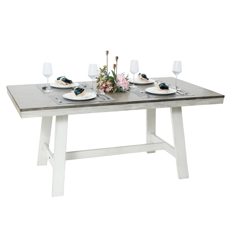 64.5 Rectangular Distressed Off White and Rubberwood Dining Table - 29.25 H x 64.57 W x 35.43 D