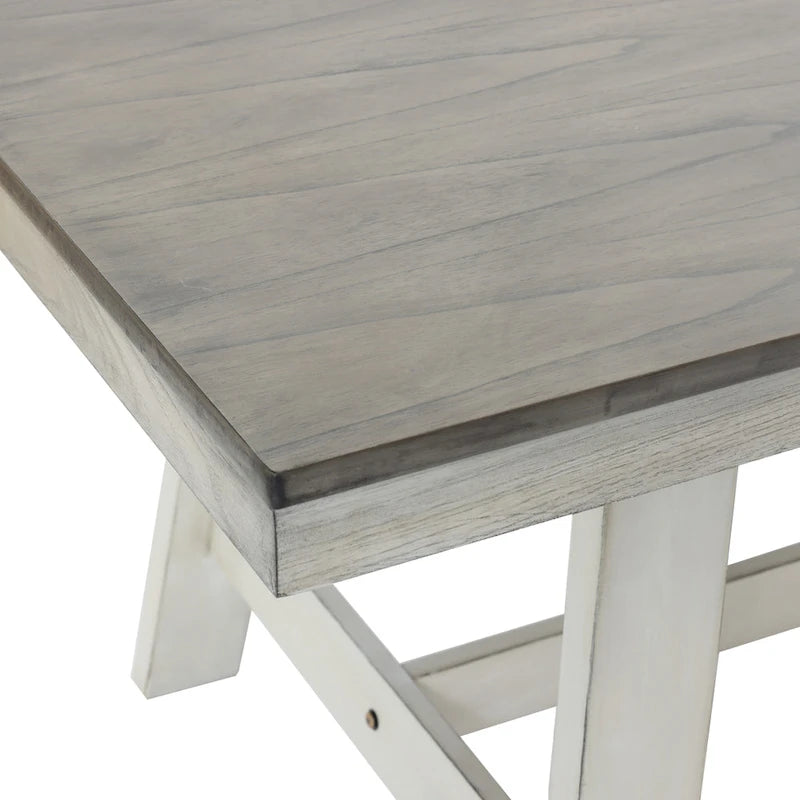 64.5 Rectangular Distressed Off White and Rubberwood Dining Table - 29.25 H x 64.57 W x 35.43 D