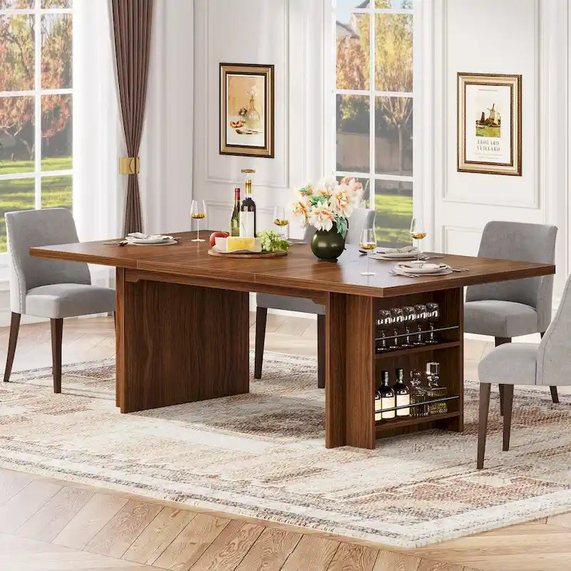 Table de salle à manger de ferme pour 6 personnes, table de cuisine rectangulaire en bois de 160 cm avec rangement