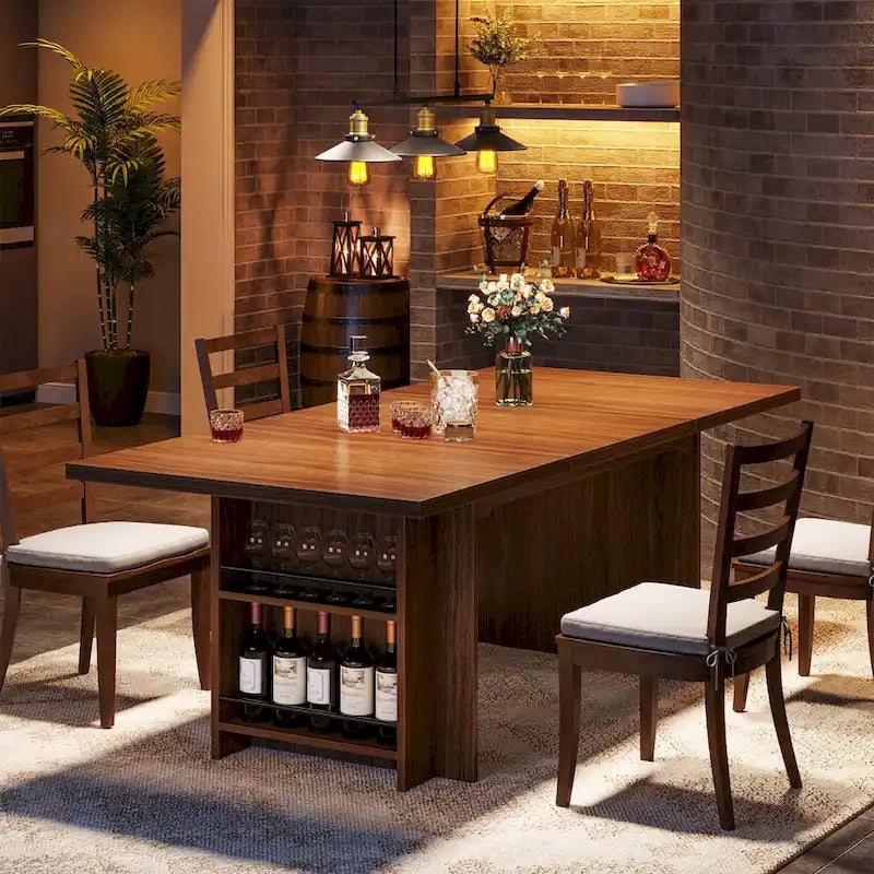 Table de salle à manger de ferme pour 6 personnes, table de cuisine rectangulaire en bois de 160 cm avec rangement