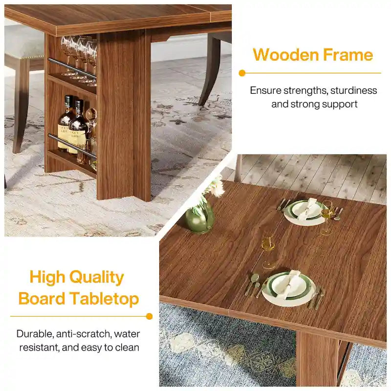 Table de salle à manger de ferme pour 6 personnes, table de cuisine rectangulaire en bois de 160 cm avec rangement