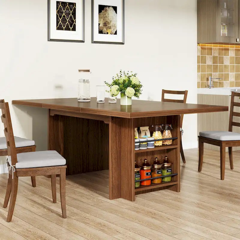 Table de salle à manger de ferme pour 6 personnes, table de cuisine rectangulaire en bois de 160 cm avec rangement