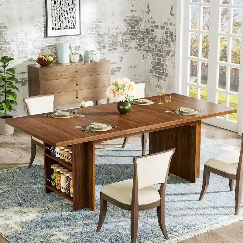 Table de salle à manger de ferme pour 6 personnes, table de cuisine rectangulaire en bois de 160 cm avec rangement
