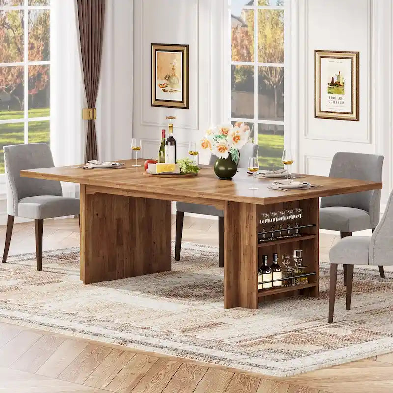 Table de salle à manger de ferme pour 6 personnes, table de cuisine rectangulaire en bois de 160 cm avec rangement
