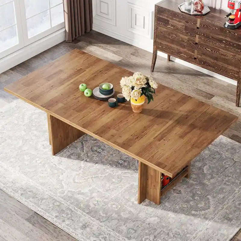 Table de salle à manger de ferme pour 6 personnes, table de cuisine rectangulaire en bois de 160 cm avec rangement