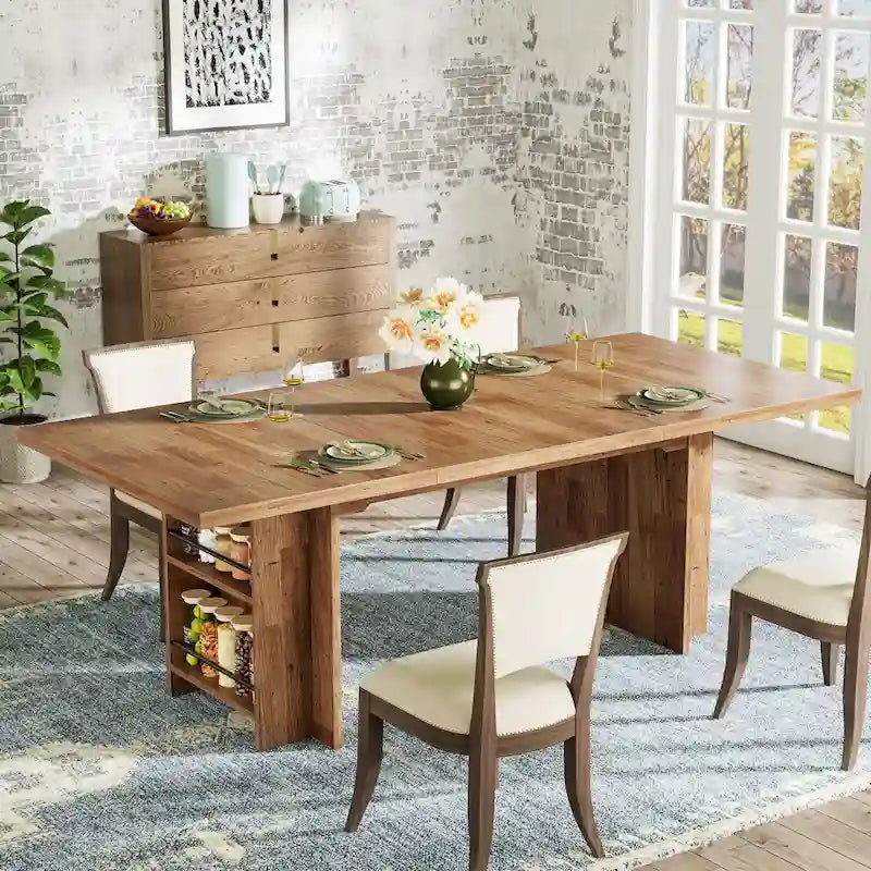Table de salle à manger de ferme pour 6 personnes, table de cuisine rectangulaire en bois de 160 cm avec rangement