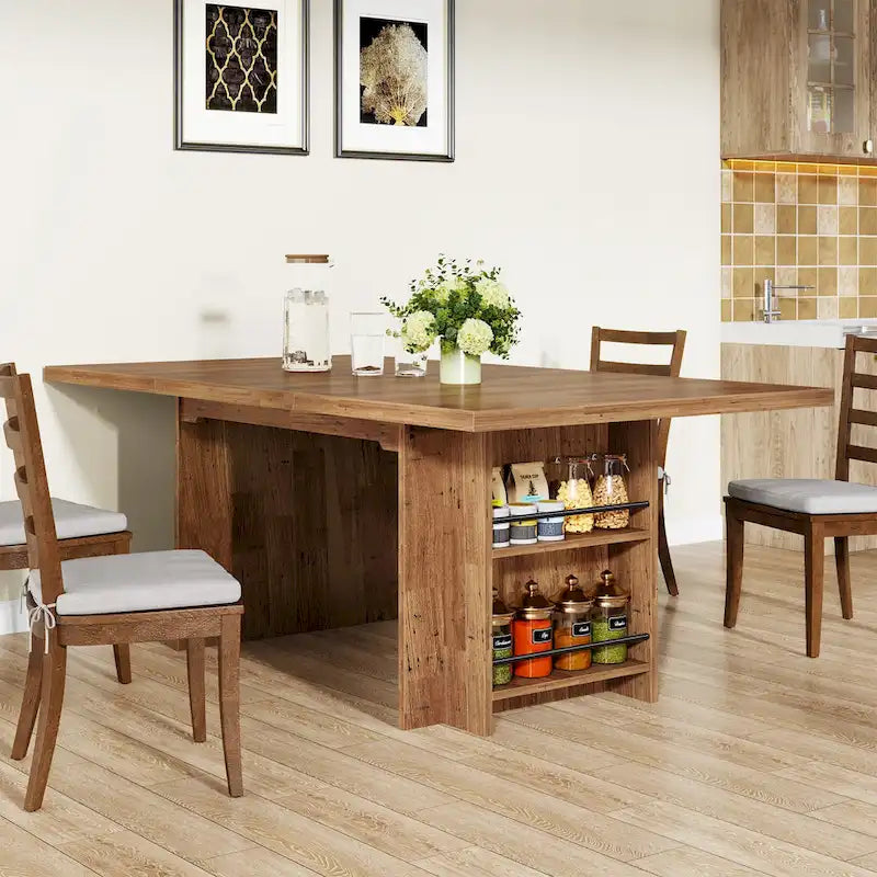 Table de salle à manger de ferme pour 6 personnes, table de cuisine rectangulaire en bois de 160 cm avec rangement