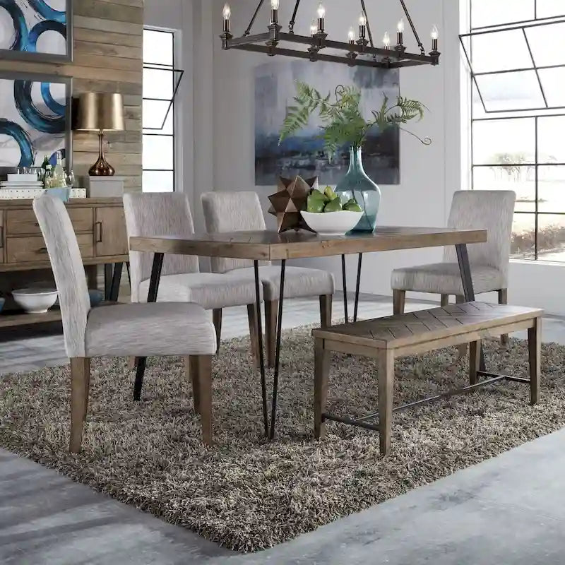 Horizons Rustic Caramel with Sawmark Distressing 6 Piece Rectangular Table Set