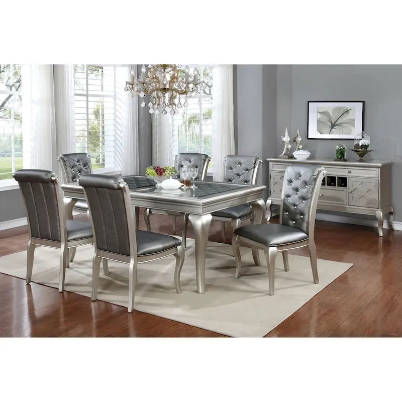 Table de salle à manger en bois avec plateau en verre Tily Glam 66 pouces de Furniture of America