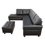Canapé d'angle en similicuir avec pouf et 2 oreillers