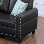 Canapé d'angle en similicuir avec pouf et 2 oreillers
