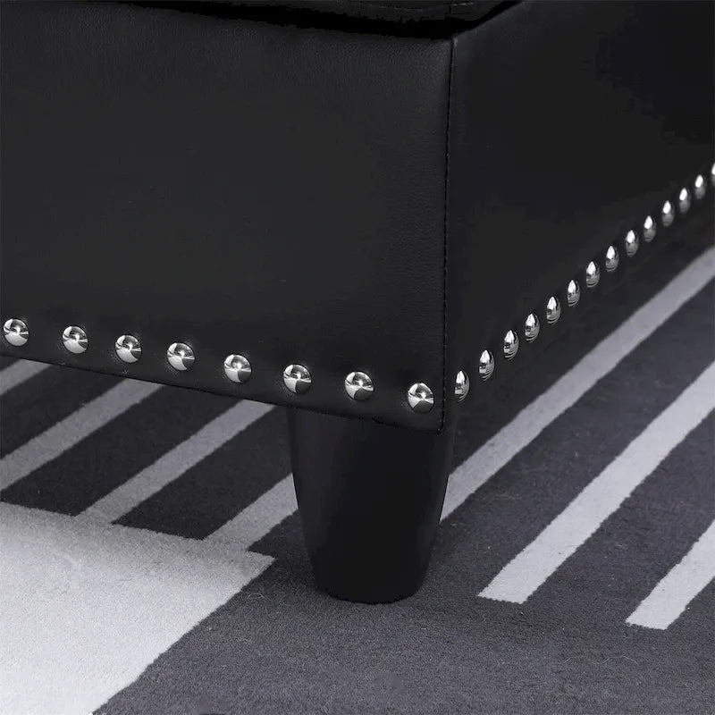 Canapé d'angle en similicuir avec pouf et 2 oreillers