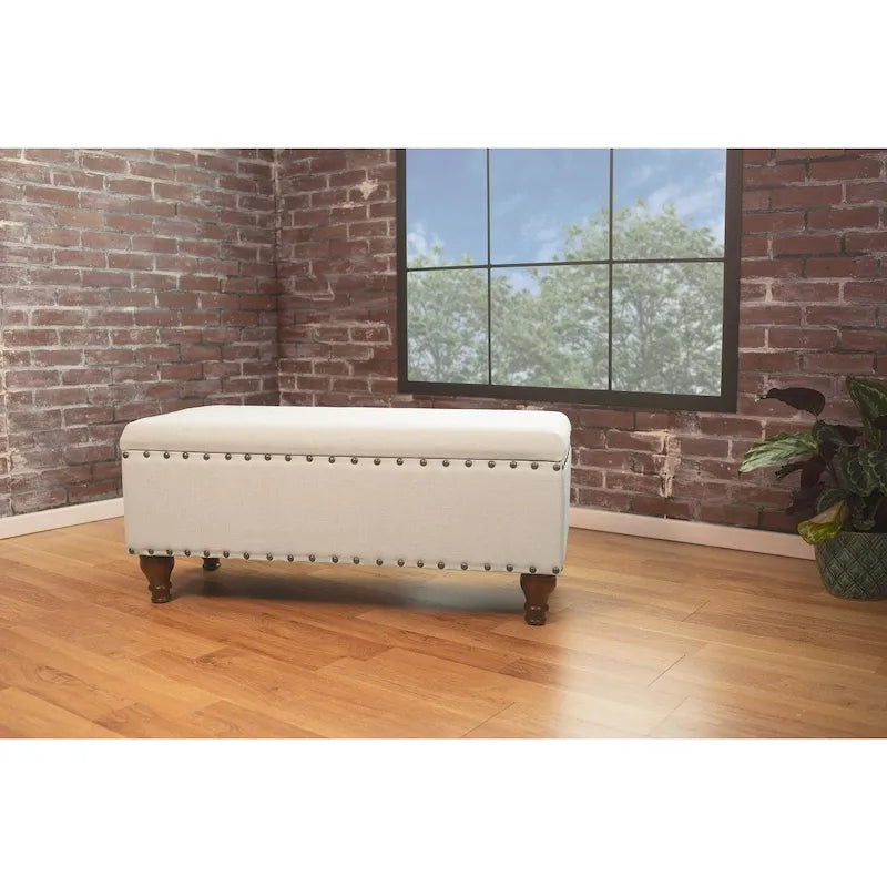 Banc de rangement capitonné en lin Raush Copper Grove