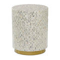 Table d'appoint en nacre avec base dorée et motifs géométriques - Blanc, Gris ou Noir - Roche River Decor