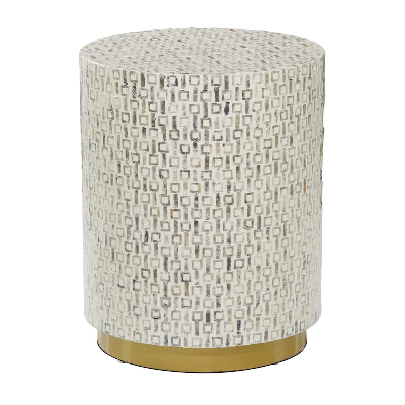 Table d'appoint en nacre avec base dorée et motifs géométriques - Blanc, Gris ou Noir - Roche River Decor