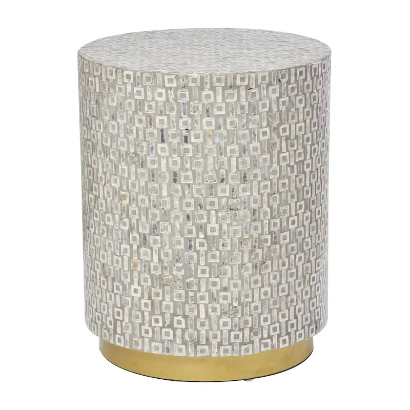 Table d'appoint en nacre avec base dorée et motifs géométriques - Blanc, Gris ou Noir - Roche River Decor