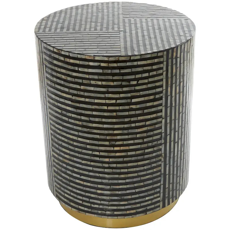 Table d'appoint en nacre avec base dorée et motifs géométriques - Blanc, Gris ou Noir - Roche River Decor