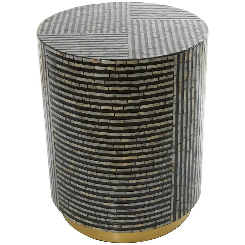 Table d'appoint en nacre avec base dorée et motifs géométriques - Blanc, Gris ou Noir - Roche River Decor