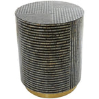 Table d'appoint en nacre avec base dorée et motifs géométriques - Blanc, Gris ou Noir - Roche River Decor