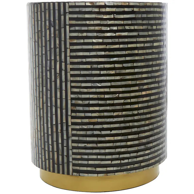 Table d'appoint en nacre avec base dorée et motifs géométriques - Blanc, Gris ou Noir - Roche River Decor