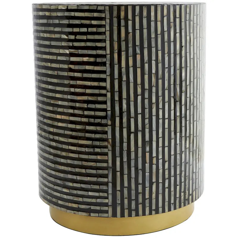 Table d'appoint en nacre avec base dorée et motifs géométriques - Blanc, Gris ou Noir - Roche River Decor