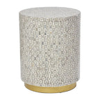 Table d'appoint en nacre avec base dorée et motifs géométriques - Blanc, Gris ou Noir - Roche River Decor