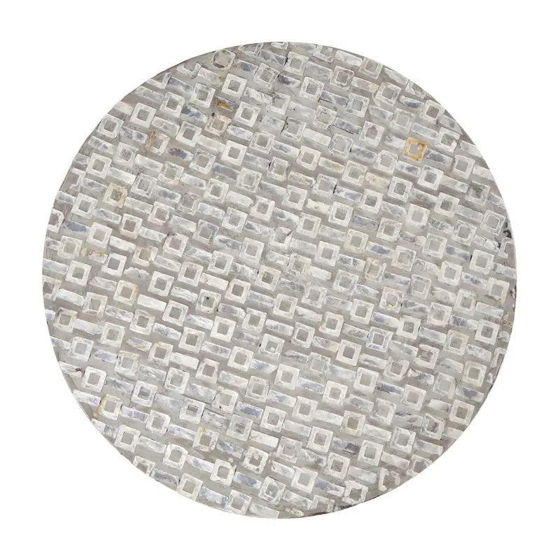 Table d'appoint en nacre avec base dorée et motifs géométriques - Blanc, Gris ou Noir - Roche River Decor