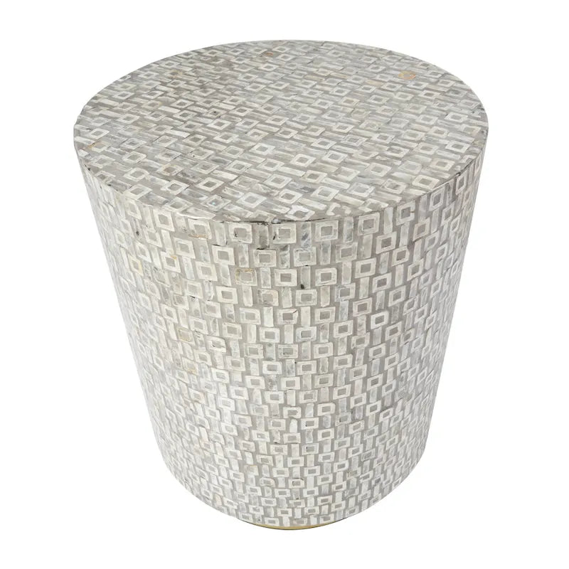 Table d'appoint en nacre avec base dorée et motifs géométriques - Blanc, Gris ou Noir - Roche River Decor