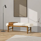 Billie 52 Boucle Faux Sherpa Modern Telephone Bench with Sliding Shelf