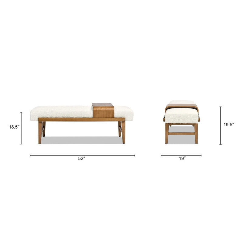 Billie 52 Boucle Faux Sherpa Modern Telephone Bench with Sliding Shelf