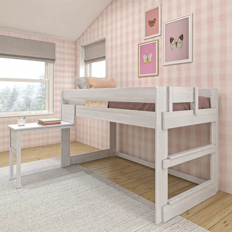 Max and Lily Farmhouse Twin-Size Low Loft with Hook-on Desk