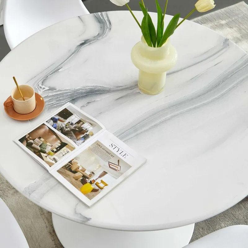 42.1 Table à manger Tulip avec plateau rond en marbre pour 4 à 6 personnes