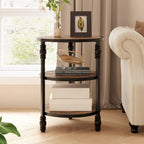 Table d'appoint ronde avec étagère de rangement et cadre métallique de style industriel