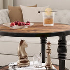 Table d'appoint ronde avec étagère de rangement et cadre métallique de style industriel