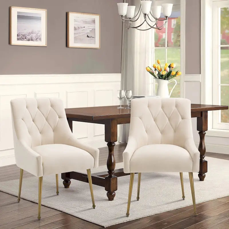 Chaises de salle à manger d'appoint en velours capitonné (Lot de 2)