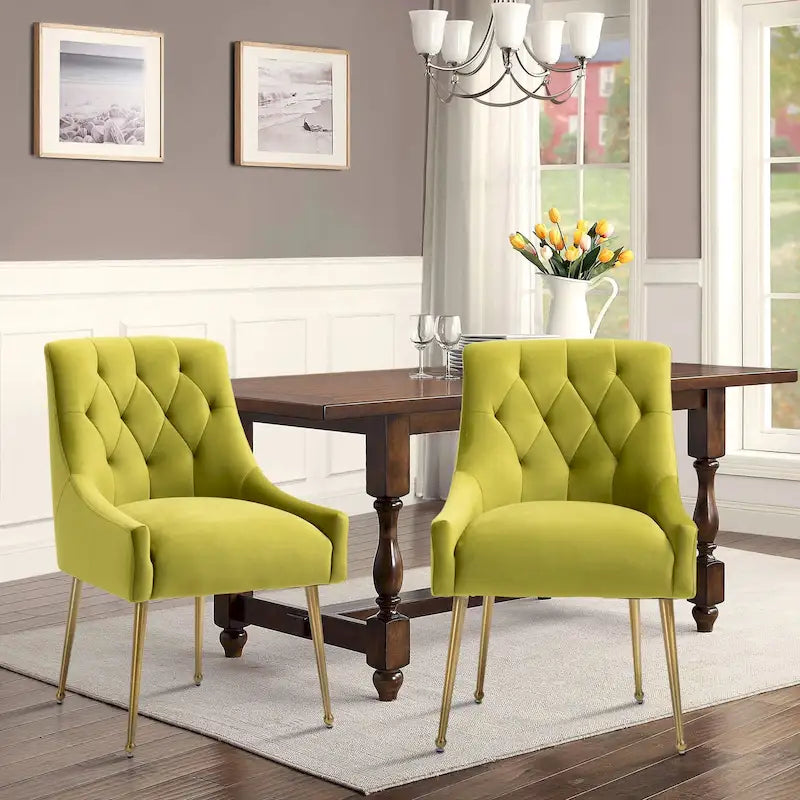 Chaises de salle à manger d'appoint en velours capitonné (Lot de 2)