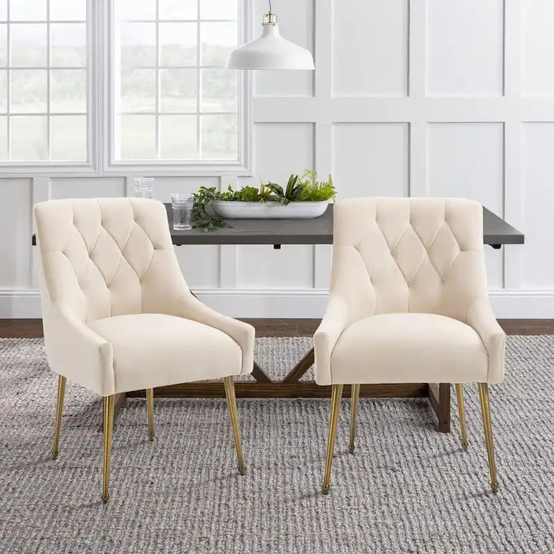 Chaises de salle à manger d'appoint en velours capitonné (Lot de 2)