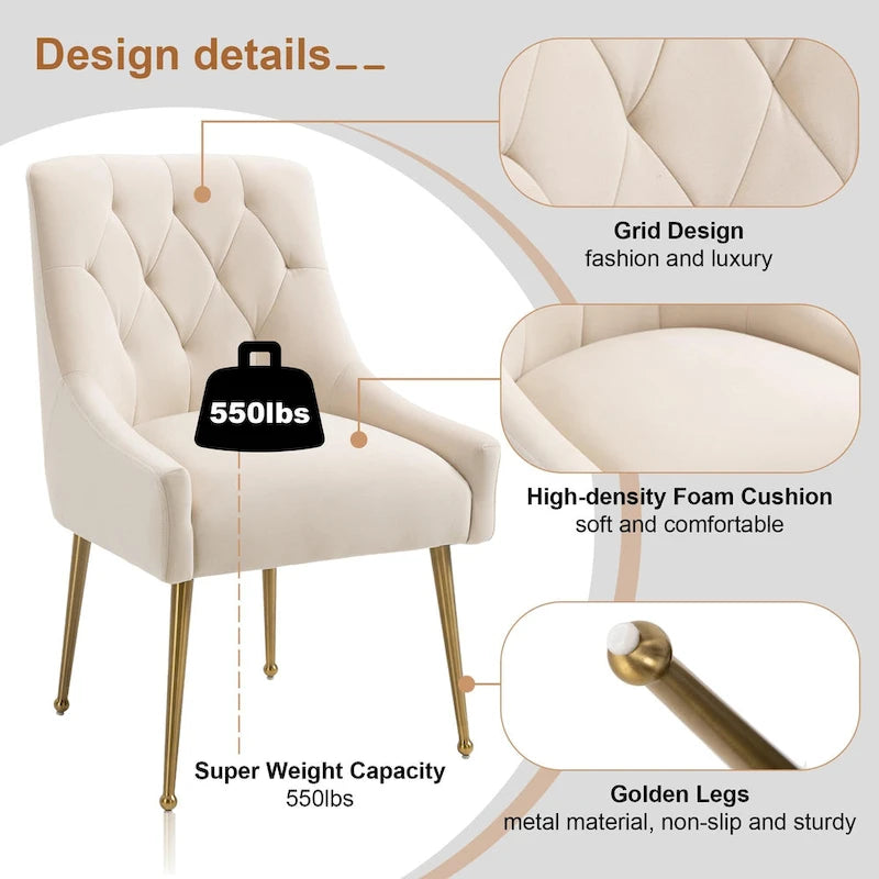 Chaises de salle à manger d'appoint en velours capitonné (Lot de 2)