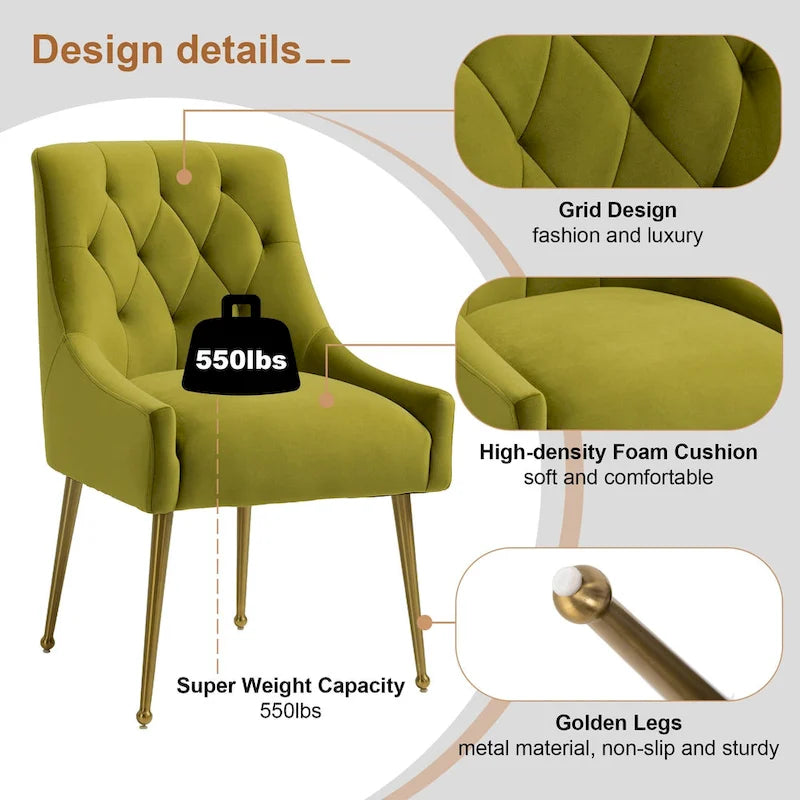 Tufted Velvet Upholstered Accent Dining Chairs Side Chairs (Set of 2)