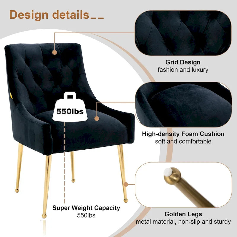 Tufted Velvet Upholstered Accent Dining Chairs Side Chairs (Set of 2)
